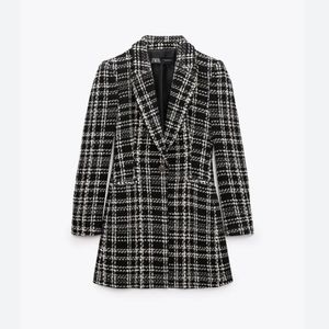 NWT ZARA TEXTURED TWEED LONG BLAZER STRUCTURED JACKET